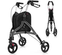 COSTWAY Déambulateur à 3 Roues Pliable en Aluminium, Rollator Hauteur Réglable en 6 Niveaux avec Panier de Rangement Charge 136KG, pour Personnes Âgées, Intérieur & Extérieur (Gris)