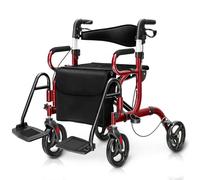 COSTWAY Déambulateur Pliable 2 en 1 avec Dossier Réversible, Rollator Médical en Aluminium avec Roues Poignées Réglables Repose-pieds Sac de Rangement Amovible, pour Personnes Agées (Rouge)