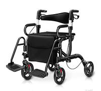COSTWAY Déambulateur Pliable 2 en 1 avec Dossier Réversible, Rollator Médical en Aluminium avec Roues Poignées Réglables Repose-pieds Sac de Rangement Amovible, pour Personnes Agées (Noir)