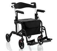 COSTWAY Déambulateur Pliable 4 Roues, Rollator Léger avec Dossier Réversible, Hauteur Réglable Poignée Frein à Main Porte-Parapluie, Aide Mobilité pour Personnes Handicapées, Charge 136 kg (Noir)
