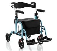 COSTWAY Déambulateur Pliable 4 Roues, Rollator Léger avec Dossier Réversible, Hauteur Réglable Poignée Frein à Main Porte-Parapluie, Aide Mobilité pour Personnes Handicapées, Charge 136 kg (Bleu)