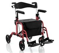 COSTWAY Déambulateur Pliable 4 Roues, Rollator Léger avec Dossier Réversible, Hauteur Réglable Poignée Frein à Main Porte-Parapluie, Aide Mobilité pour Personnes Handicapées, Charge 136 kg (Rouge)