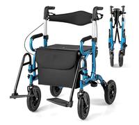 COSTWAY Déambulateur Tout-Terrain à 4 Roues avec Siège, Combiné Déambulateur et Fauteuil Roulant 2-en-1 avec Pneus Pneumatiques de 23 cm Hauteur Réglable, Rollator Charge 140KG (Bleu)