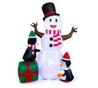 COSTWAY Décoration Gonflable de Bonhomme de Neige de Noël de 180 cm avec Pingouins, Décoration de Noël Gonflable avec LED Blanches et Colorées et Gonfleur, Décor d'Intérieur Extérieur