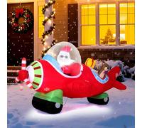 COSTWAY Décoration Gonflable de Noël de 220 cm, Père Noël Pilotant Un Avion avec des Boîtes Cadeaux et Éclairage LED Intégré, Décoration Gonflable pour Intérieur/Extérieur