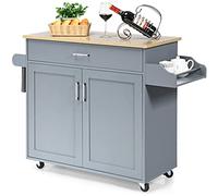 COSTWAY Dessert de Cuisine à roulettes Verrouillables, Ilot Central Cuisine Étagère Réglable sur 3 Niveaux, Grand Placard, Tiroir, Porte-épices et Porte-Serviettes, 40 x 116 x 85 cm (Gris)