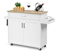 COSTWAY Dessert de Cuisine à roulettes Verrouillables, Ilot Central Cuisine Étagère Réglable sur 3 Niveaux, Grand Placard, Tiroir, Porte-épices et Porte-Serviettes, 40 x 116 x 85 cm (Blanc)