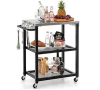 COSTWAY Desserte à Roulettes 3 Niveaux-Plateau en Acier Inoxydable 61,4 x 41 cm-Etagère Ouverte-9 Crochets-4 Roues Universelles