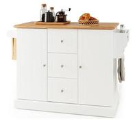 Costway Desserte De Cuisine - 5 Roues Cachée - Ilot Central - Blanc Blanc