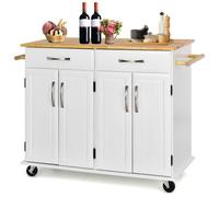 CostwayDesserte de Cuisine à Roulettes 2 Tiroirs 2 Armoires à Double Porte Étagères réglables îlot Chariot de Cuisine Blanc