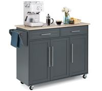 COSTWAY Desserte de Cuisine à roulettes, Chariot de Service Imperméable avec 2 Tiroirs, Étagères Réglables, Porte-Serviettes, Couteau, 3 Portes, Poignée Inoxydable, 46 x 122 x 93 cm (Gris)