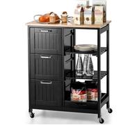 CostwayDesserte de Cuisine avec Roulette Universelles 67 x 37 x 82,5 CM et Plateau en Bois Noir