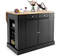 COSTWAY Desserte de Cuisine Ilot Central Cuisine - Plans de Travail Rabattable, Tiroirs, 2 Portes, Étagère Réglable - Noir