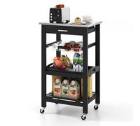 COSTWAY Desserte de Cuisine sur Roues Comptoir en Acier Inoxydable, Chariot de Service avec Tiroir Coulissant Panier en Fil Métallique pour Cuisine, Salle à Manger (Noir丨plateau en Acier Inoxydable)