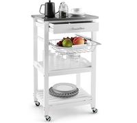 COSTWAY Desserte de Cuisine sur Roues Comptoir en Acier Inoxydable, Chariot de Service avec Tiroir Coulissant Panier en Fil Métallique pour Cuisine, Salle à Manger, 39 x 47 x 85 cm, Blanc