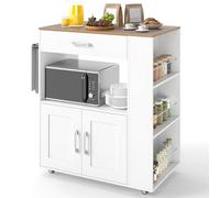 COSTWAY Desserte de Cuisine sur roulettes (2 Verrouillables), îlot de Cuisine avec 3 Support à Épices, Chariot de Service Armoire 1 Tiroir Étagère Ouverte, 46 x 75 x 90,5 cm, Blanc