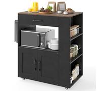 COSTWAY Desserte de Cuisine sur roulettes (2 Verrouillables), îlot de Cuisine avec 3 Support à Épices, Chariot de Service Armoire 1 Tiroir Étagère Ouverte, 46 x 75 x 90,5 cm, Noir
