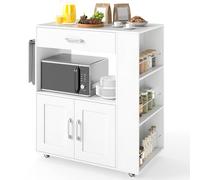 COSTWAY Desserte de Cuisine sur roulettes (2 Verrouillables), îlot de Cuisine avec 3 Support à Épices, Chariot de Service Armoire 1 Tiroir Étagère Ouverte, 46 x 75 x 90,5 cm (Blanc Pur)