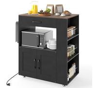 COSTWAY Desserte de Cuisine sur roulettes (2 Verrouillables), Multiprise Intégrée, îlot de Cuisine avec 3 Porte-Épices, Chariot de Service avec Tiroir & Étagère Ouverte, 46 x 75 x 90,5 cm (Noir)