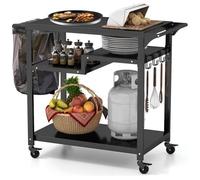 Chariot de grill extérieur - COSTWAY - Desserte pour Plancha 85x50,5 cm - 3 étagères - 4 Roues Universelles