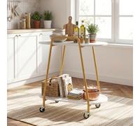 COSTWAY Desserte Roulante Compacte 60 cm, Chariot de Service à 2 Niveaux, Plateau Effet Marbre, Structure Métallique Dorée, Table Mobile Élégante pour Cuisine, Salon ou Coin Café, Petit Espace
