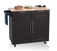 COSTWAY Dessertes Îlot Central Cuisine avec Table 4 Roues Universelles Porte-Serviettes, Desserte 2 Tiroirs et Grand Placard de Rangement Épices, 94x41x94cm (Brun)