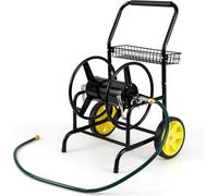 COSTWAY Dévidoir métal, 70m pour tuyau 20mm, Dévidoir de jardin avec 2 roues en caoutchouc, panier&manivelle, Enrouleur de tuyau pour le jardin 76x55x92cm Noir