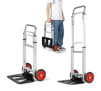 COSTWAY Diable Pliant en Aluminium Charge 100 KG, Diable de Manutention Déménagement Léger & Compact à 2 Roues, Poignée Réglable en Hauteur, Chariot de Transport Pliable pour Maison Entrepôt Shopping