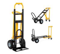 COSTWAY Diable Pliant en Métal 3 en 1 avec Roues, Chariot de Transport Industriel Robuste avec Poignée Ergonomique, Diable Plateforme Convertible pour Déménagement Entrepôt Maison, Noir+Jaune