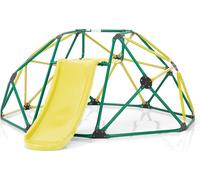 COSTWAY Dôme à grimper Ø183cm avec toboggan & plateforme en tissu, structure à grimper en forme de dôme jusqu'à 180kg, aire de jeux pour enfants à partir de 3 ans Vert, jaune
