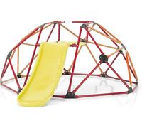 COSTWAY Dôme à grimper Ø183cm avec toboggan & plateforme en tissu, structure à grimper en forme de dôme jusqu'à 180kg, aire de jeux pour enfants à partir de 3 ans Orange, Rouge