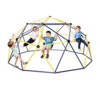COSTWAY Dôme d'escalade de 305cm Enfant avec Balançoire, Cage d'escalade en Métal avec Structure Stable, Charge Max 363 kg, Intérieur Extérieur pour 4 Enfants de 3-12 Ans (Jaune)
