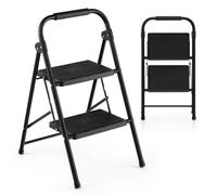 COSTWAY Échelle 2 Marches Pliable en Métal Poignée Rembourrée et Marche Antidérapante Verrou de Sécurité Charge 265 kg Noir
