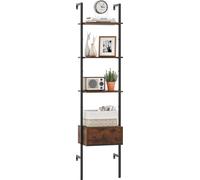 COSTWAY Échelle-bibliothèque à 5 niveaux avec tiroir 177,5 cm de haut Bibliothèque murale avec cadre métallique Étagère d'exposition industrielle Marron