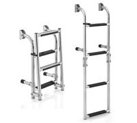 COSTWAY Échelle de Piscine Pliable en Acier Inoxydable - 4 Marches, Clips en Plastique, Adaptateur de Sol -Ponton Bateaux Quai Yacht