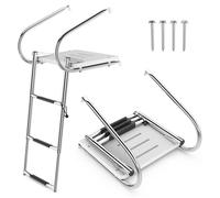 CostwayÉchelle de Piscine Pliable Télescopique Acier Inoxydable 3 Marches Charge 227KG 2 Mains Courantes Ponton Bateaux Yacht