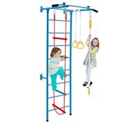 COSTWAY Échelle Murale Suédoise avec Barre de Traction & Échelle de Corde, Espalier Mural pour Enfants en Acier au Carbone avec Anneaux Gymnastique, Jeux d'escalade d'intérieur pour 3 Ans+
