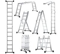 COSTWAY Échelle Pliable en Aluminium 7 en 1 de 370,5 cm, Échelle Multifonction avec Marches et Plate-Forme Antidérapants, Charge Max 150KG, pour Maison et Extérieur