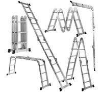 COSTWAY Échelle Télescopique Multifonctions 3,7M Escabeau en Aluminium Résistant Charge 150 kg 14 Échelons Stabilisateur