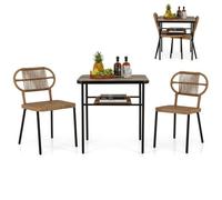 COSTWAY Ensemble 3 PCS Table de Jardin et 2 Chaises en Rotin, Chaises Empilables de Différentes Tailles, pour Intérieur Extérieur
