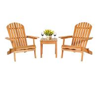 COSTWAY Ensemble 3 pcs Table et Chaises Adirondack de Jardin en Bois Eucalyptus, Fauteuils Chaises Pliables avec Design à Lattes