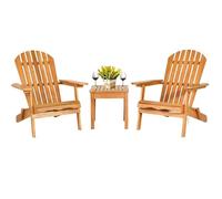 Costway Ensemble 3 Pcs Table Et Chaises Adirondack De Jardin En Bois Eucalyptus, Fauteuils Chaises Pliables Avec Design À Lattes Multicolore
