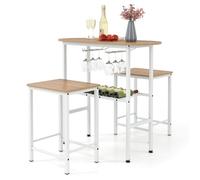 COSTWAY Ensemble 3 Pièces - Table à Manger Ovale et 2 Tabourets - Porte-Bouteilles, Porte-Verres à Vin pour Cuisine, Bistro Naturel
