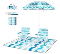 COSTWAY Ensemble 4 PCS avec 2 Chaises de Jardin Pliables et Parasol Portable Inclinable 190cm, Tapis 2 x 2m, Sac de Transport, Bleu