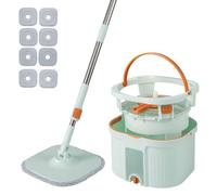 COSTWAY Ensemble Balai Serpillière Seau Essoreur Pro, Tête Plate Rotatif 360°, Panier Essoreur avec Poignée, 8 Lingettes Lavables Réutilisable, Nettoyage Rapide (Pro Balai-8 Serpillères-Vert)