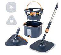 COSTWAY Ensemble Balai Serpillière Seau Essoreur, Têtes Plates Carrée Triangulaire Auto-essorantes, 3 Lingettes en Microfibre Lavables Réutilisable, Nettoyage Rapide (Pro Balai-2 Têtes)