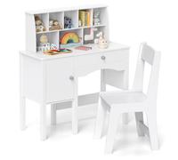 Costway Ensemble Bureau Et Chaise Pour Enfants 3 Ans+ Avec Étagère Et Cabinet Tiroir, Blanc Blanc