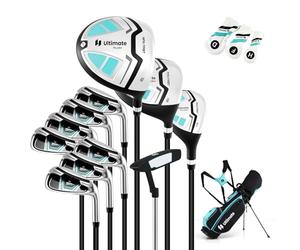 COSTWAY Ensemble Club de Golf Portable pour Femmes, Sac Trépied avec Driver 460CC #1, Bois de Parcours #3 Hybride Fers #5#6#7#8#9#P #S Putter, Couvre-Chefs et Housses pour Droitier (Vert)