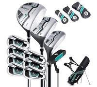 COSTWAY Ensemble Club de Golf Portable pour Hommes, Sac Trépied avec Capuche Anti-Pluie Driver 460CC #1, Bois de Parcours #3, Hybride #5, Fers #5#6#7#8#9#P #S et Putter, pour Droitier (Vert)
