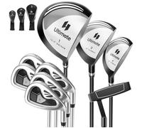 COSTWAY Ensemble Clubs de Golf 9 Pcs Homme Droitier-Driver en Alliage d'Aluminium-3 Couvre-golfs-Fairway,Hybride,5 Fers,Putter Gris